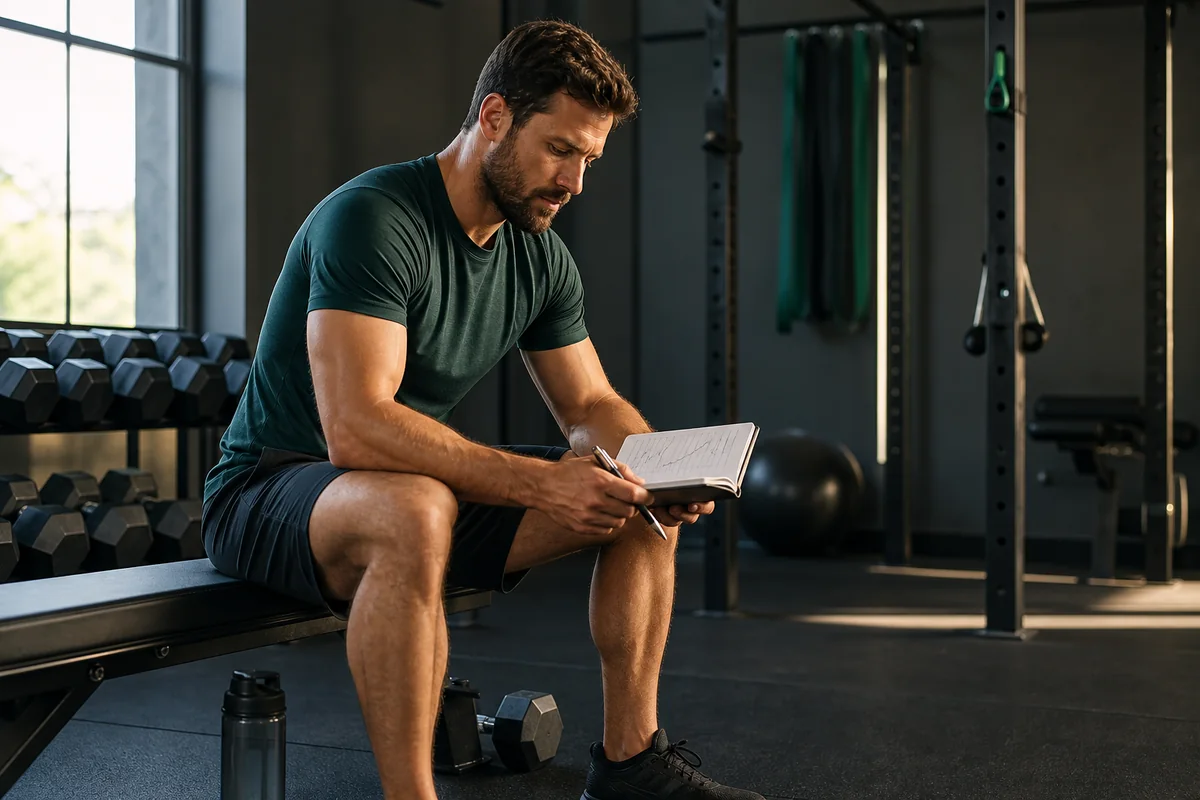 Athlete reviewing training progress after a gym session